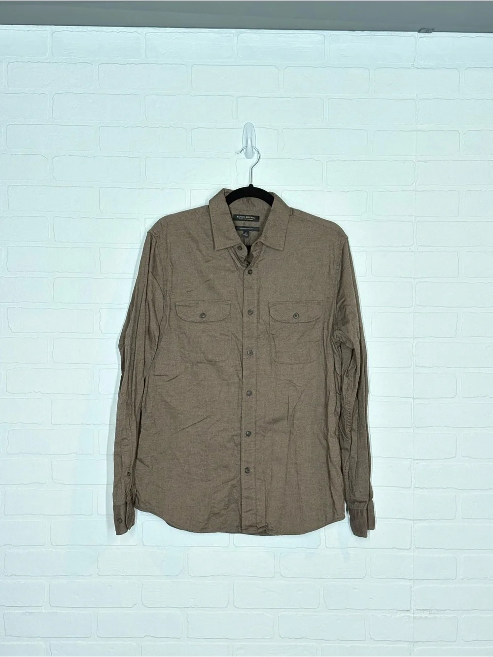 Banana Republic Mens Medium Ultra-Soft Flannel Shirt Brown Untucked Slim Fit